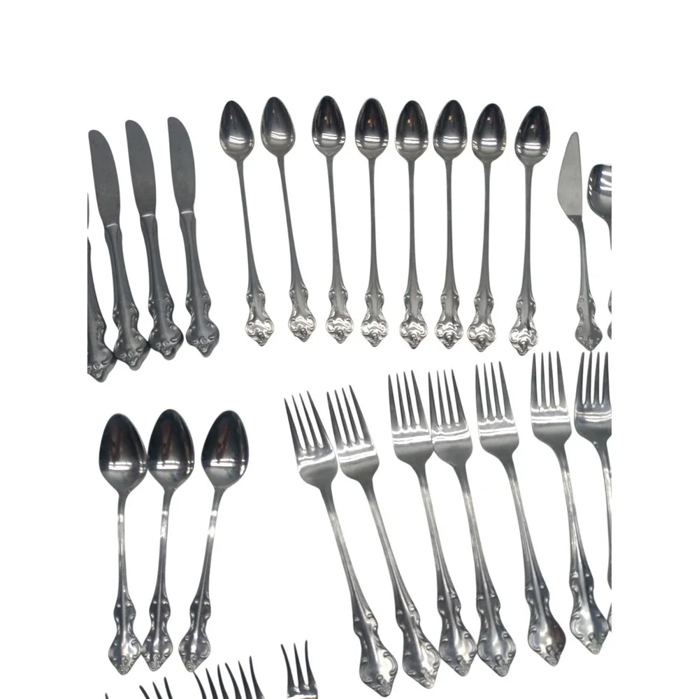 70 Piece WELDAN Flatware Set Stainless Steel Japan Floral Scroll Design, Vintage